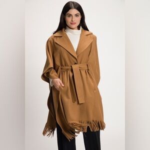 Ulla Popken Belted Fringe Poncho Coat - Size 12-18